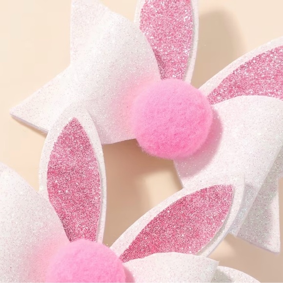 Glittery Pink and White Bunny Ear Hair Clips - Picture 5 of 6